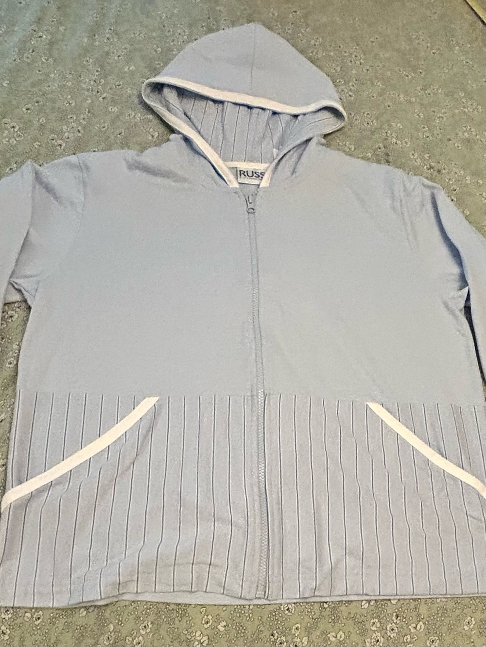 Russ Light Blue Hooded Zip Cardigan with White Piping